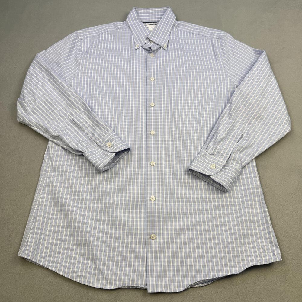 Charles Tyrwhitt Shirt Mens 16 32/33 Blue Check Slim Non Iron Long Sleeve Dress